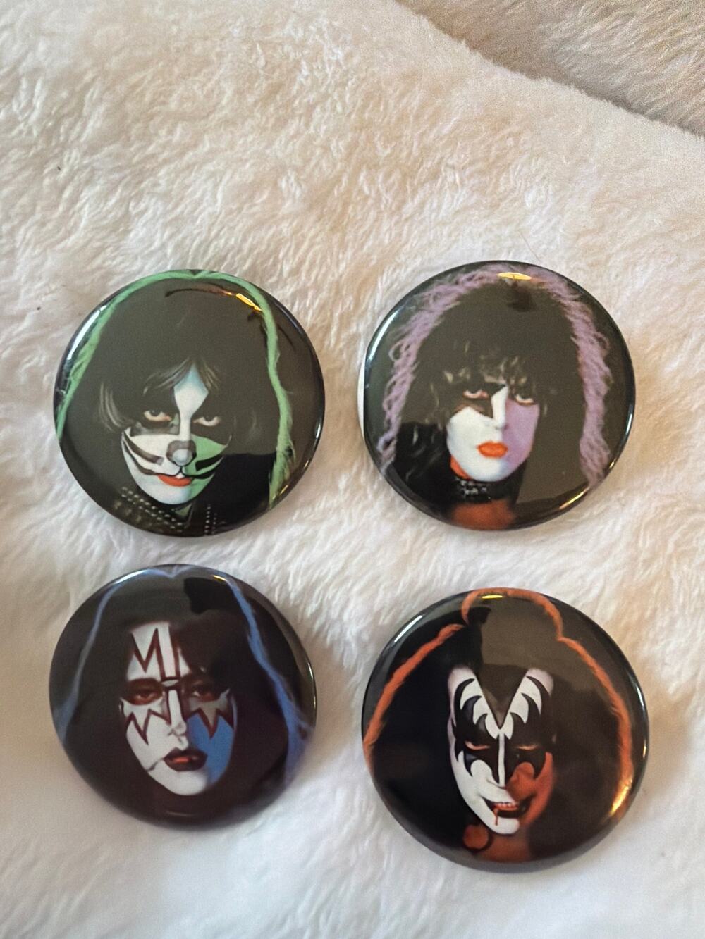 Vintage KISS Rock Band Pinback Button Set of 4 Gene Paul Ace Peter 2.25" Pins